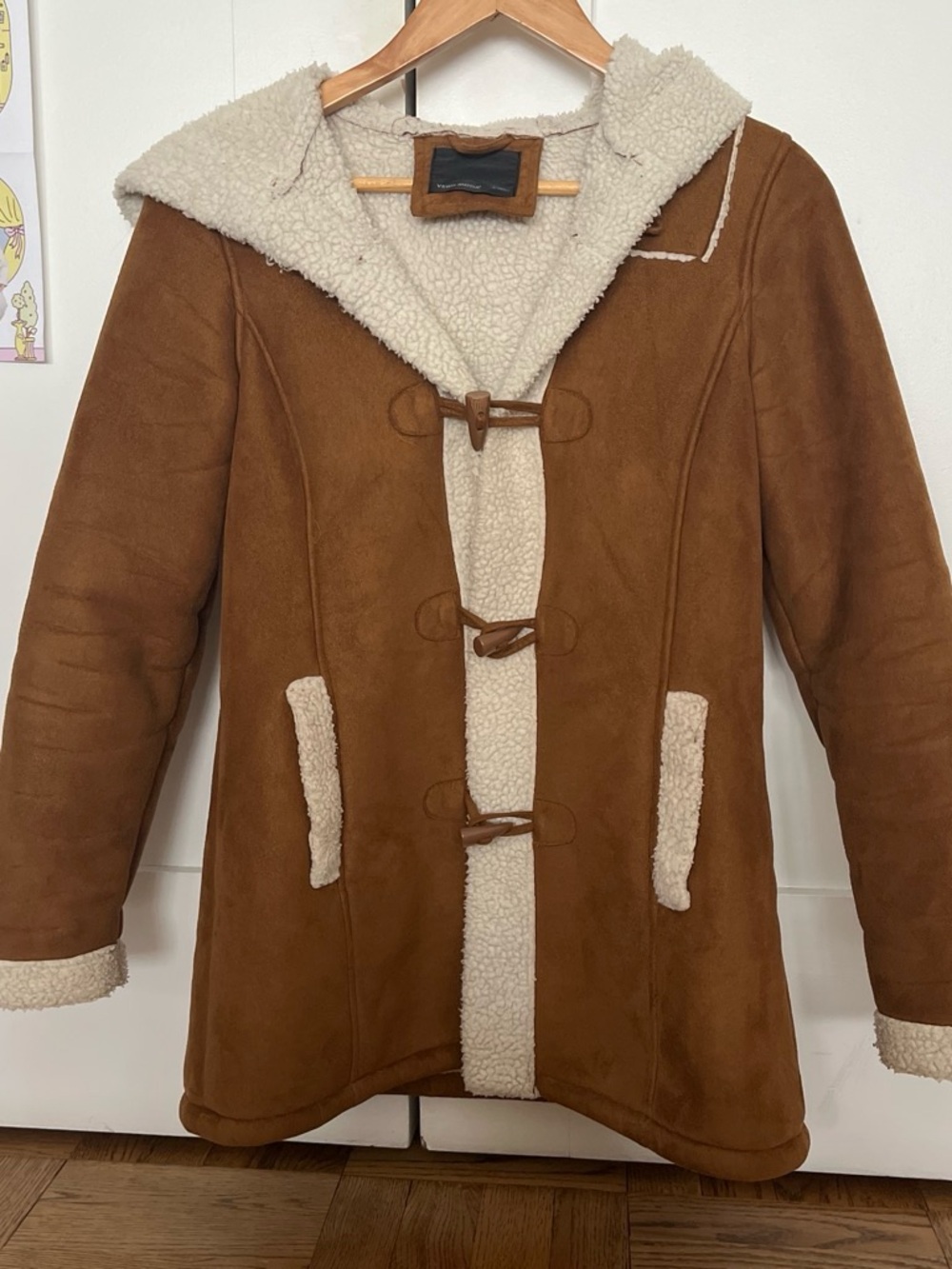 Vero Moda Brown Shearling-Trim Toggle Coat